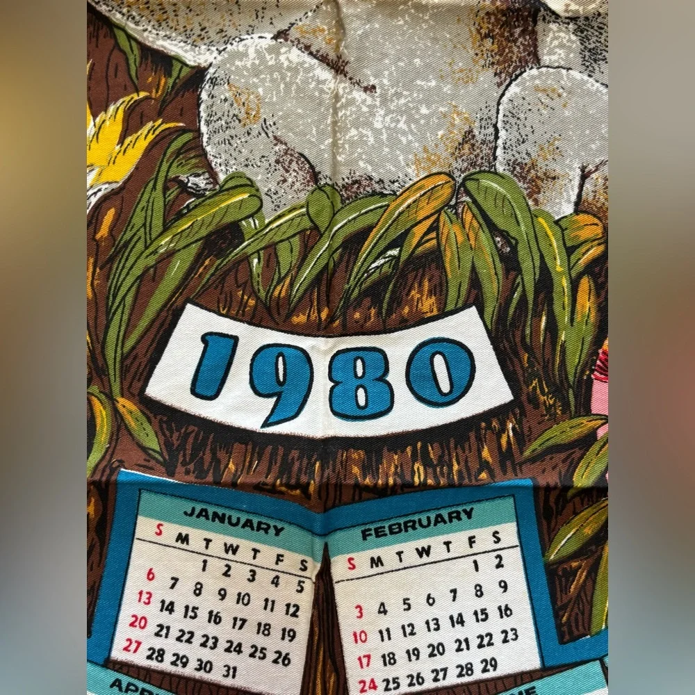 Vintage Pink Calendar Tea Towel 1980 Australia Cotton 28”x17.5” Koalas Birds